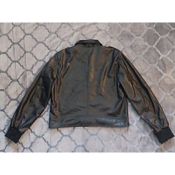 Calvin Klein Women's Black Faux Leather Cropped Moto Jacket Size Large NWT - Picture 3 of 5